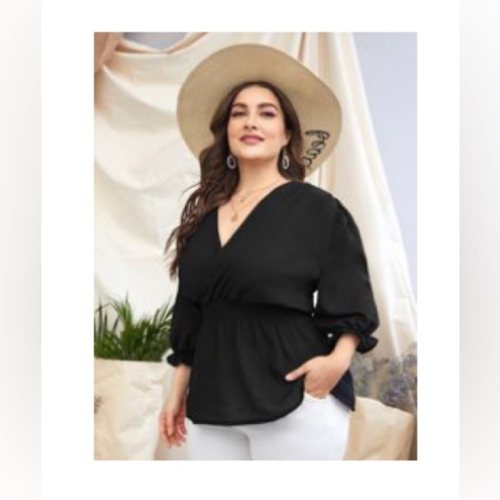 NEVER WORN- SHEIN Plus Size Black Surplice Top